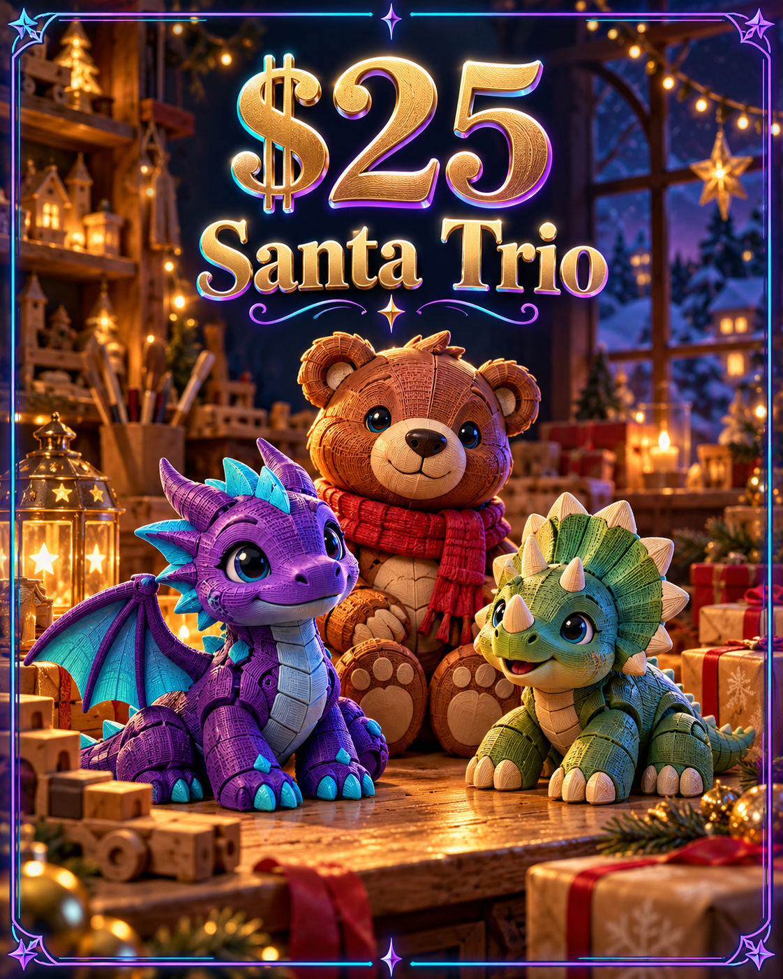 $25 — Santa Trio. Three toys to share a little more joy with children in need.